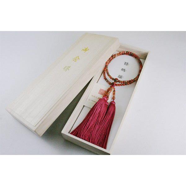 逸品】数珠 女性用本連 赤苔瑪瑙108玉：正絹切房 桐箱入 : 大黒屋仏壇
