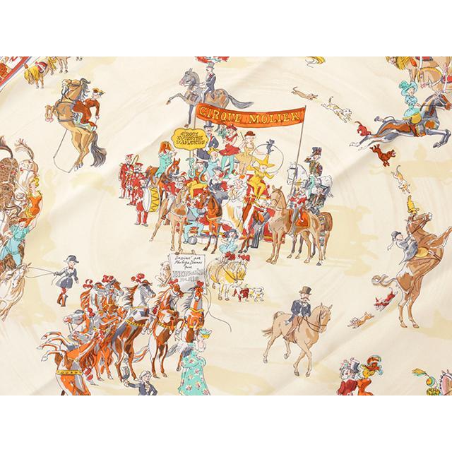 HERMES（エルメス） カレ90 CIRQUE MOLIER ベージュ シルク【431