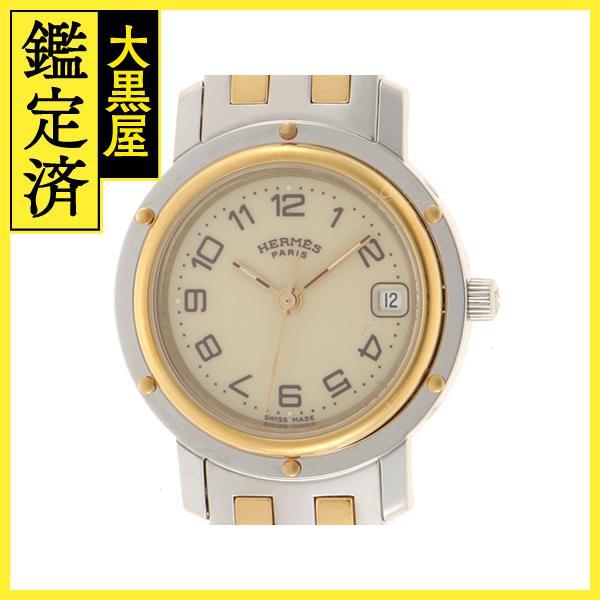 エルメス クリッパー 旧型バックル アイボリー文字盤 GP/SS メッキ  