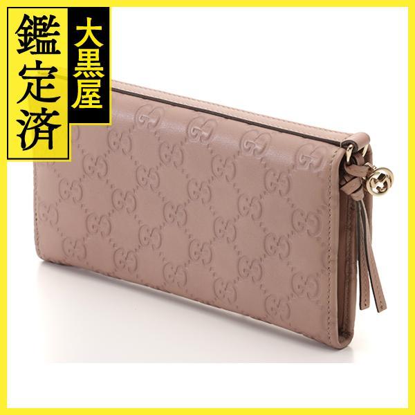 グッチ GG柄 マイクログッチシマ レザー 長財布 ピンクベージュ