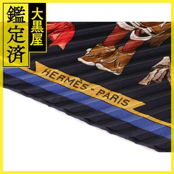 箱付き新品級⭐️エルメス プリーツカレ90 スカーフ ブルー系 防寒にも HERMES（エルメス） 小物 カレ90 プリーツカレ ブルー・マルチカラー