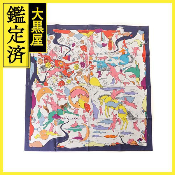 HERMES（エルメス） スカーフ カレ90 MILLE ET UN LAPINS マリン