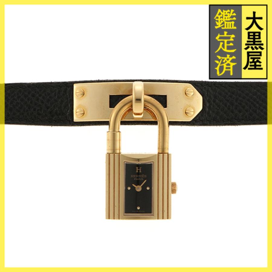 【電池交換済】 エルメス ケリーウォッチ ブラックレザー 黒文字盤 ゴールド 金 電池交換済】 エルメス ケリーウォッチ ブラックレザー 黒文字盤