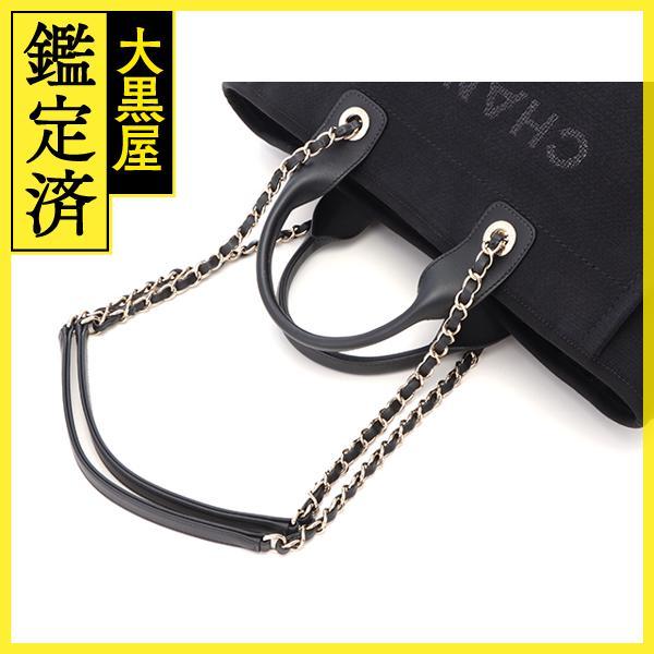 CHANEL シャネル ドーヴィルMM ブラック／GP キャンバス／レザー