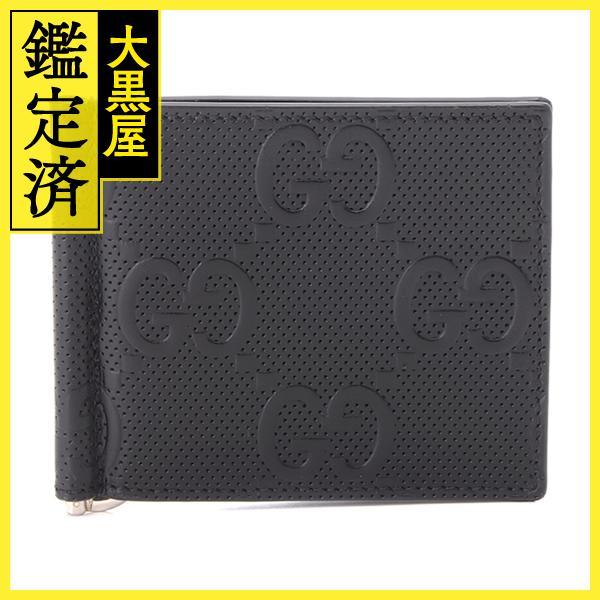 GUCCI（グッチ） GGエンボス 二つ折マネークリップ ブラック レザー