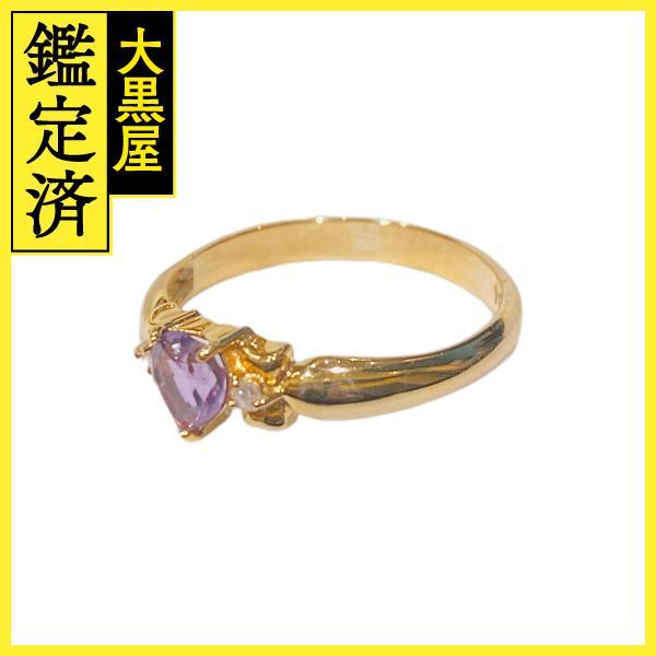 K18 ゴールド 大粒 スクエアカット アメジストリング 指輪 JEWELRY ジュエリー リング 指輪 K18 アメジスト AM D0.04 約2.7g 16号