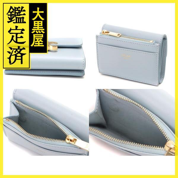 CELINE（セリーヌ） トリオンフ コンパクトウォレット ライトブルー/GP