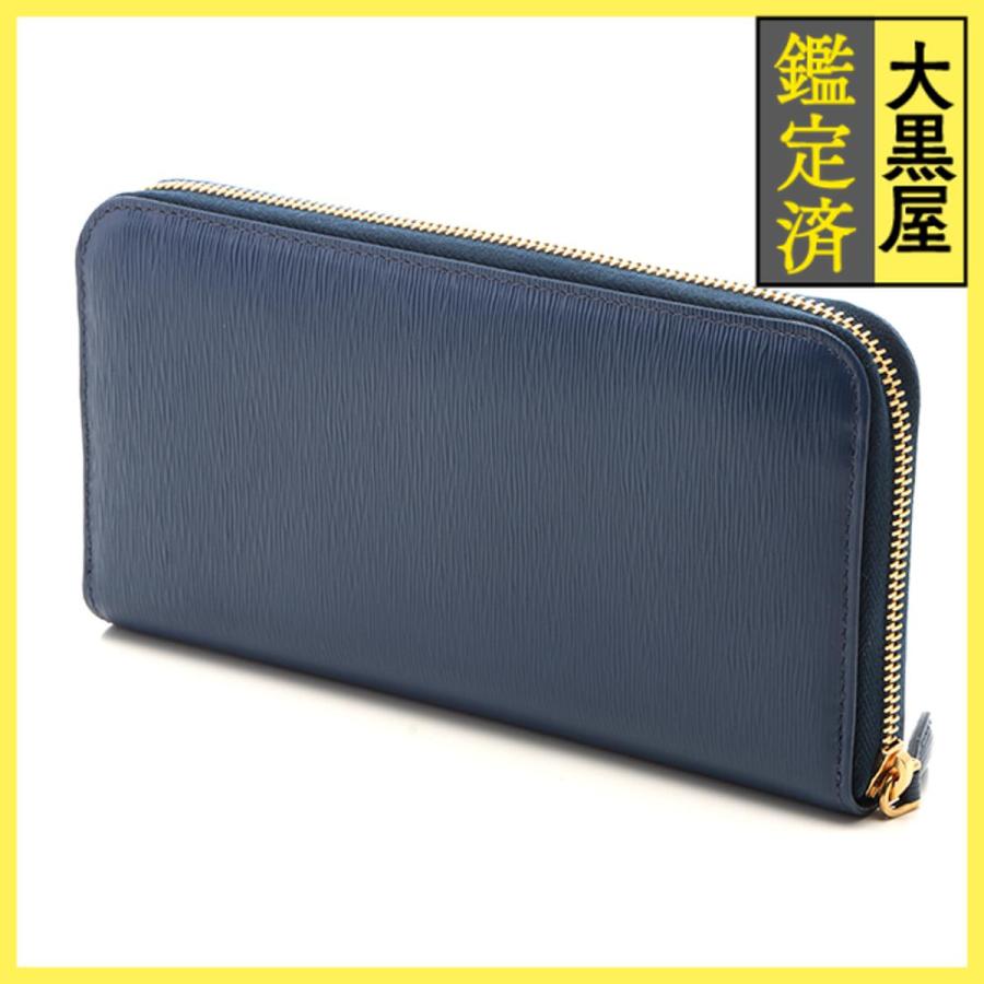 PRADA 青 エナメルレザー 長財布 PRADA（プラダ） 長財布 ラウンド ブルー レザー アウトレット店舗購入