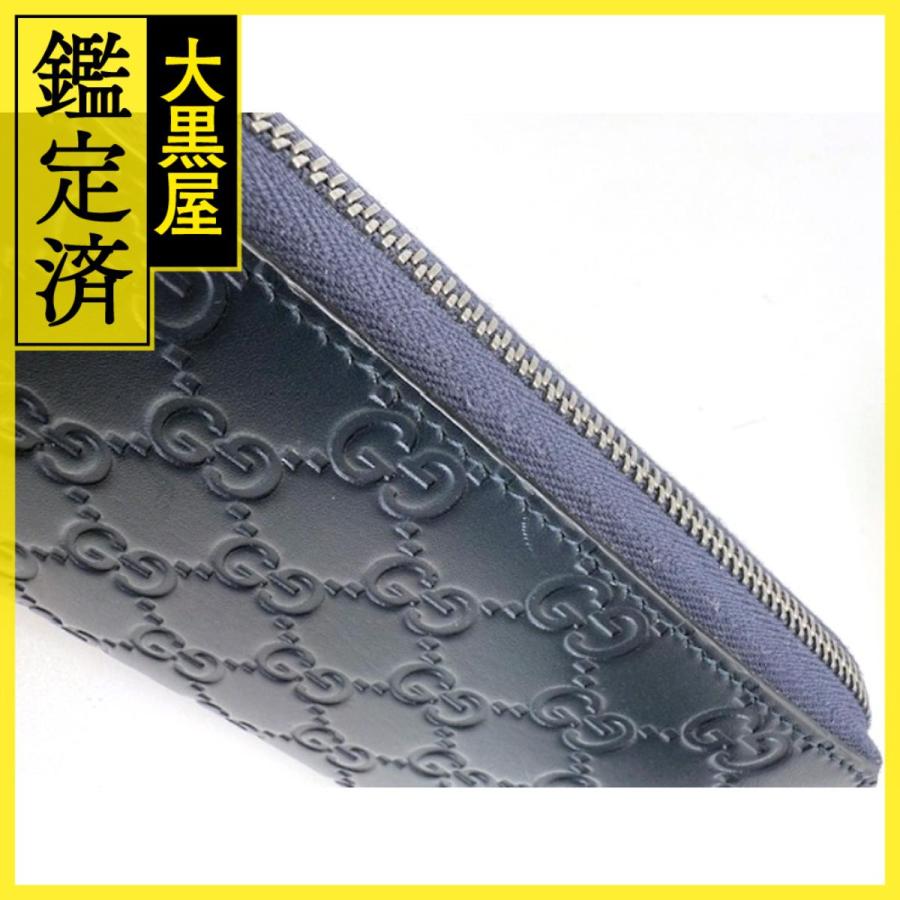 ！美品！　GUCCI グッチ　レザー　ネイビー　ラウンドファスナー GUCCI ラウンドファスナー長財布 マイクログッチシマ レザー