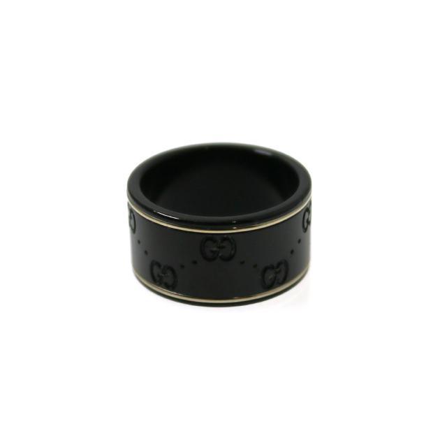 グッチ GUCCI 美品 アイコン リング ワイド ブラックコランダム 22号 GUCCI（グッチ） アイコンワイドリング 4.1g/#22 Q93559 K18ホワイト