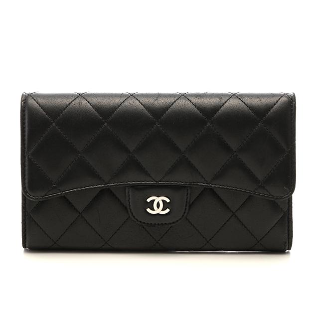 CHANEL（シャネル） バッグ マトラッセ 三つ折長財布 ブラック/SV