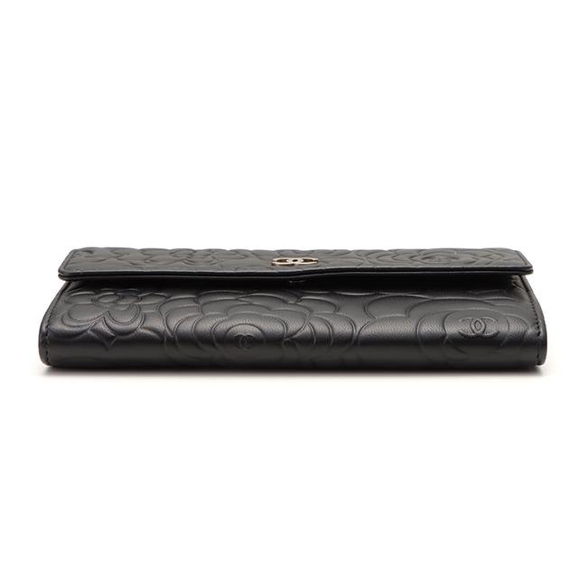 CHANEL（シャネル） カメリア二つ折り長財布 ブラック/GP ラムスキン