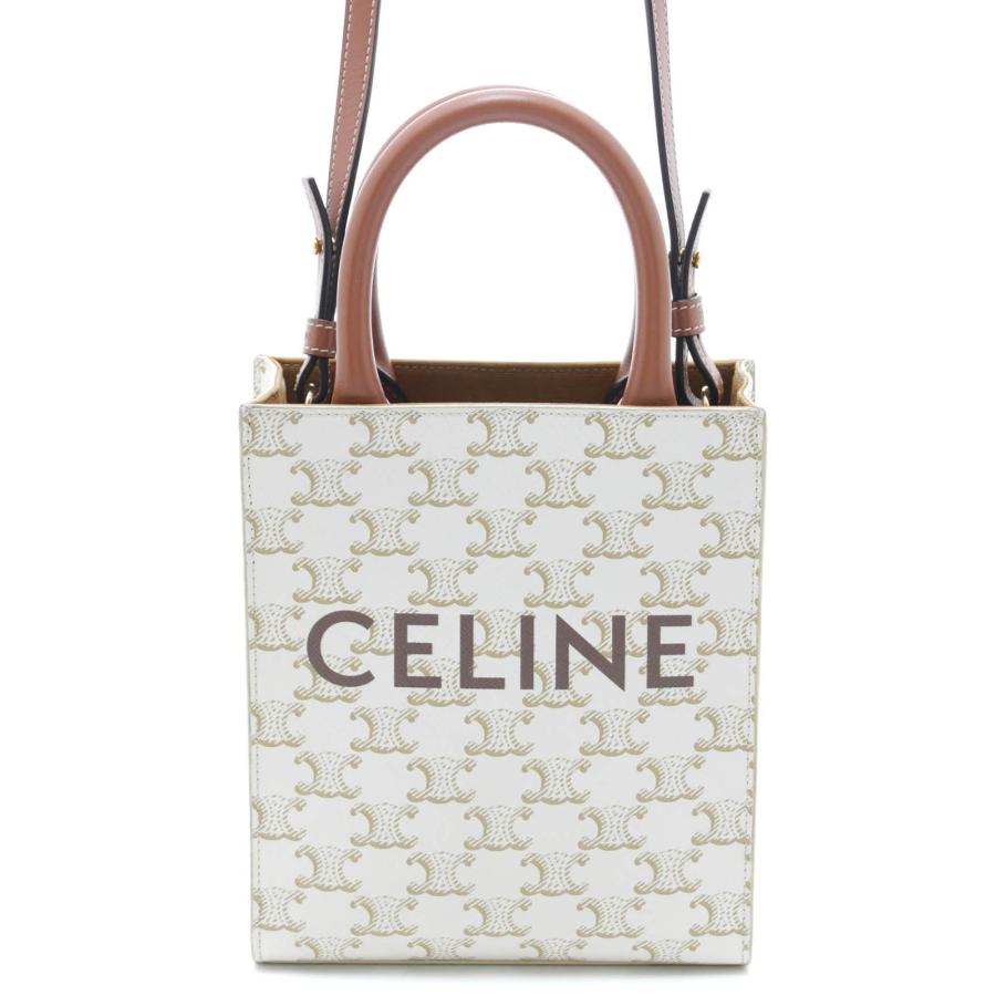 【CELINE】ハンドバッグ チェーン柄 ホワイト ブラウン CELINE（セリーヌ） トリオンフ ミニ バーティカル カバ ホワイト