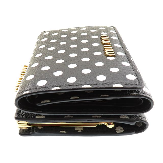 Miu ミュウ 三つ折がま口財布 5ME005 ドット柄 レザー ブラック 三