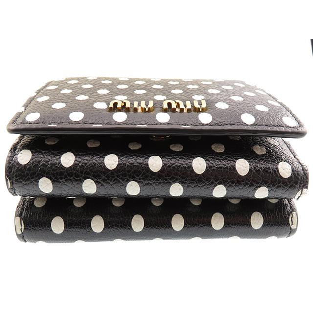 Miu ミュウ 三つ折がま口財布 5ME005 ドット柄 レザー ブラック 三