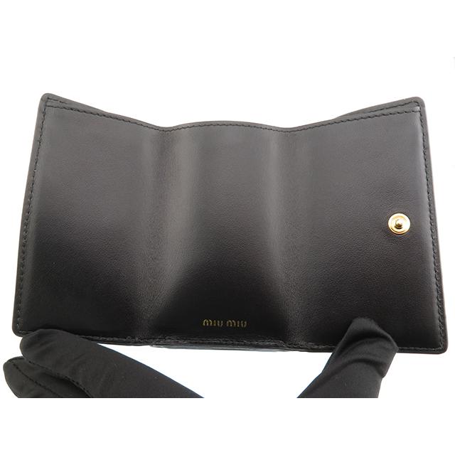 Miu ミュウ 三つ折がま口財布 5ME005 ドット柄 レザー ブラック 三