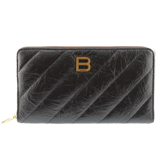 未使用級✨バレンシアガ　キャッシュ　コンチネンタル　ウォレット　レザー　ブラック BALENCIAGA（バレンシアガ） クラッシュ コンチネンタル ウォレット