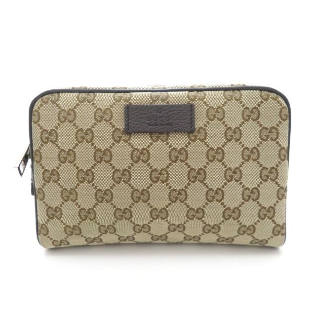メンズ GUCCI グッチ GGキャンバス ボディバッグ ブラウン レザー