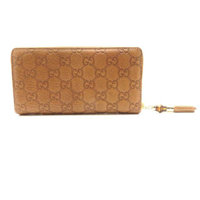グッチ 長財布 ラウンドファスナー GG柄 シマ バンブー レザー ブラウン GUCCI（グッチ） バッグ バンブー グッチシマ ラウンド長財布 ブラウン