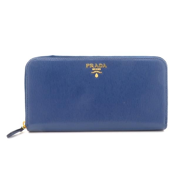 PRADA（プラダ） ラウンドファスナー長財布 ブルー サフィアーノ 長 