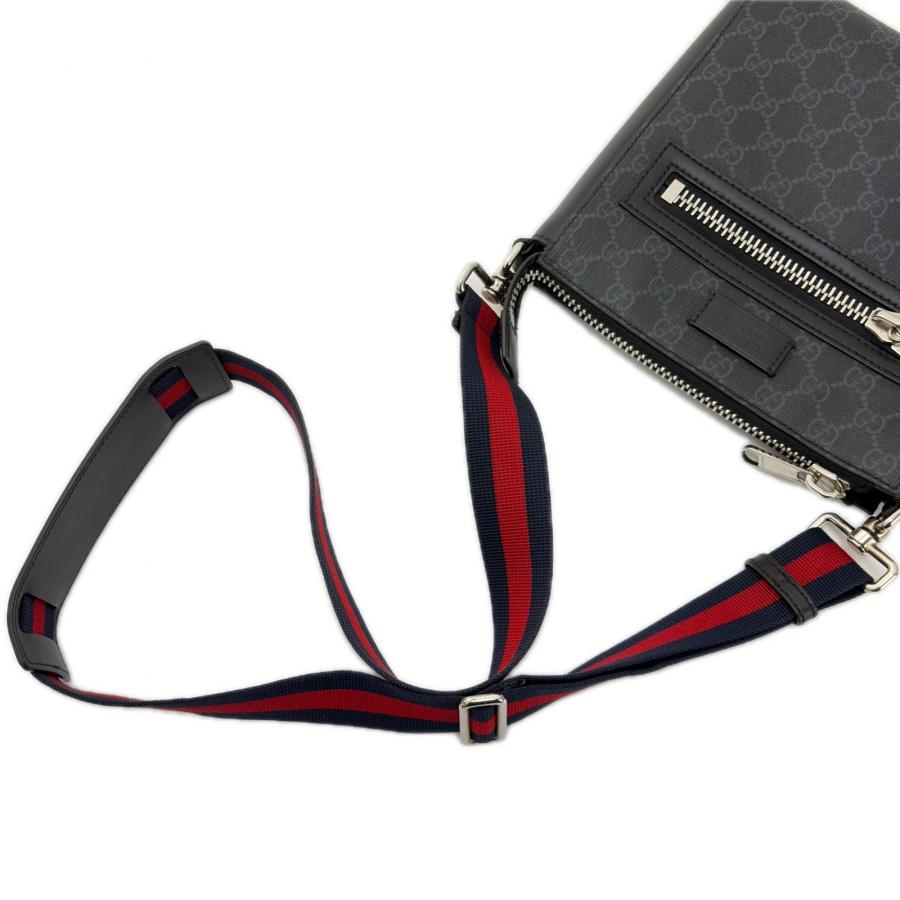 GUCCI グッチ バッグ GGスプリーム ショルダーバッグ ブラック PVC/レザー ﾊﾞｯｸﾞ 523599 ショルダーバッグ_x000D_
 PVCコーティングキャンバス ブラック メンズ【中古】【200】 GUCCI（グッチ） バッグ GGスプリーム ショルダーバッグ PVC/レザー