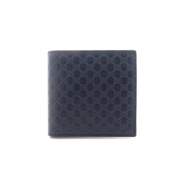 GUCCI（グッチ） マイクログッチシマ 二つ折財布 ネイビー カーフ