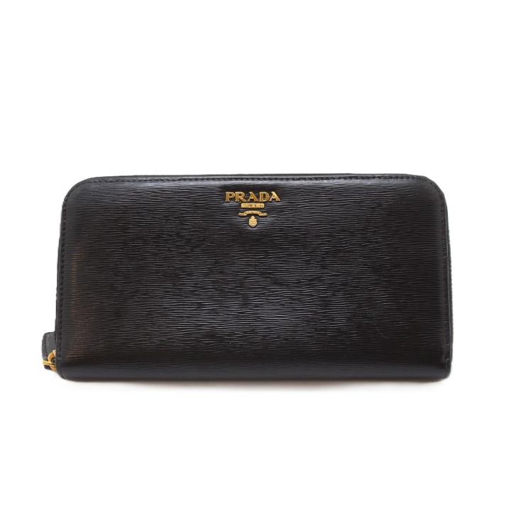 美品✨プラダ 長財布 ラウンドファスナー ヴィッテロムーヴ レザー 黒 PRADA（プラダ） ラウンド長財布 ブラック ヴィッテロムーブ 長財布