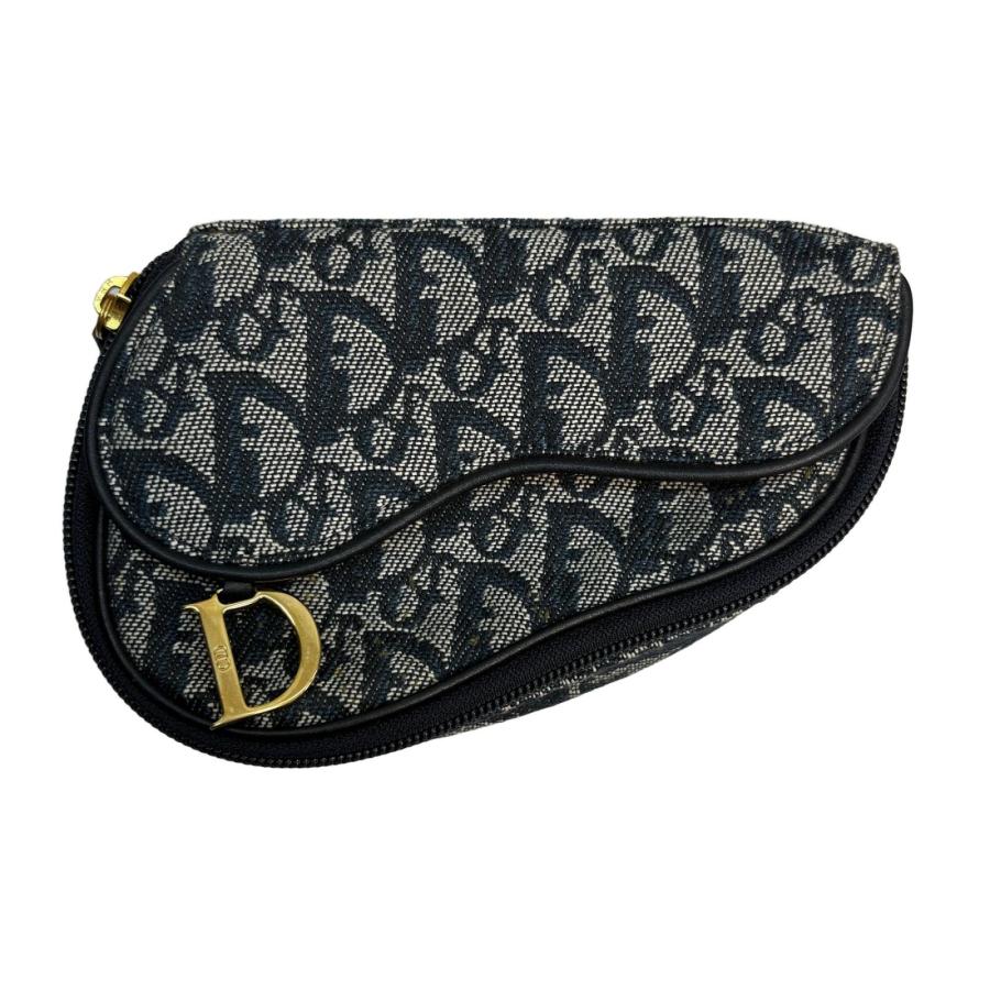 ディオール トロッター キャンバス サドル ショルダー バッグ ポーチ Dior ディオール トロッター サドルポーチ キャンバス/レザー ネイビー
