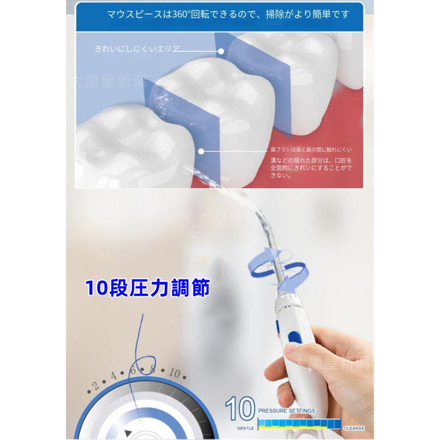 口腔洗浄器 歯垢除去 オーラルケア 口内洗浄機 800ml大容量 10段階水圧調節可能 家庭用 ウォーターピック 歯周ポケット 歯間ジェット 家庭用 プレゼント｜daikokuyaniigata｜06