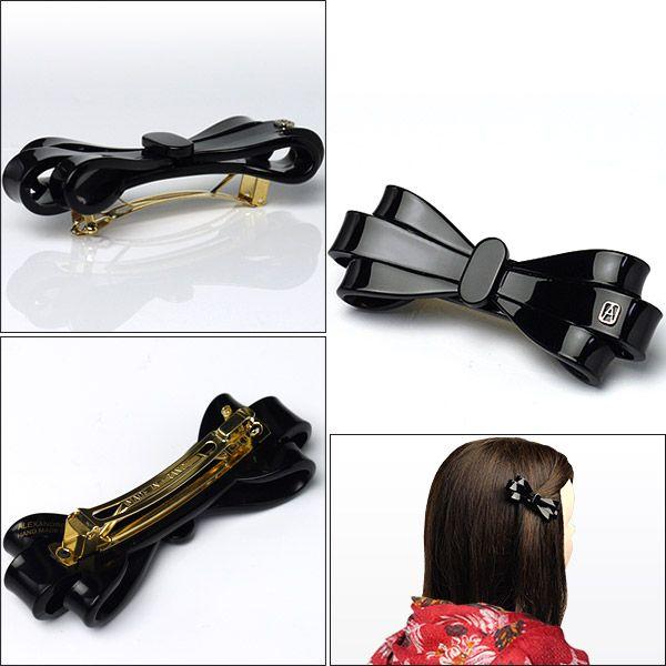 ALEXANDRE DE PARIS ブラック　リボンバレッタ バレッタ (8 cm)｜ALEXANDRE DE PARIS（アレクサンドル ドゥ パリ）