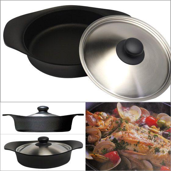 南部鉄器　鉄鍋浅型22㎝(ステンレス蓋あり) 柳宗理｜南部鉄器鉄鍋 浅型 22cm ステン蓋付– ハナレアルタナ