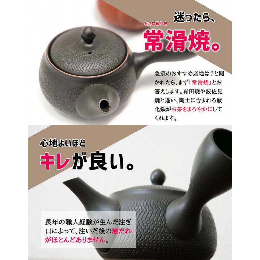 急須 常滑焼 黒 雫急須 深蒸し 日本製 ステンレス 茶こし 黒泥 300ml きつさこ｜daily-central｜06