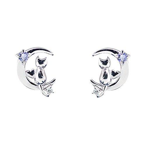早割クーポン Mirai Tenshi 誕生石 対応 ネコ 三日月 ピアス レディース 誕生日 プレゼント 女性 用 12月 タンザナイト 激安特価 Www Ladislexia Net