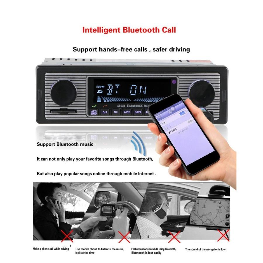 Bluetooth ヴィンテージ車ラジオ MP3 プレーヤーステレオ USB AUX