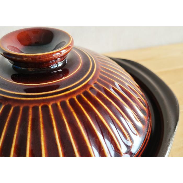 土鍋 一人用 萬古焼 銀峯 菊花アメ 飴 6号 1人用 ブラウン 飴色