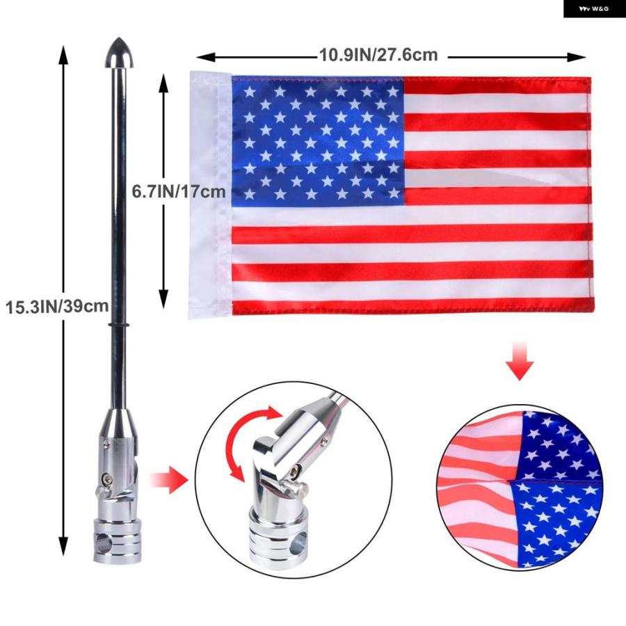 並行輸入品2個 オートバイ 折りたたみ 式 90° フラッグポール マウント アメリカ国旗キット 付き1/2インチ キャリア ハーレー ロード キング ホンダ ゴ_4