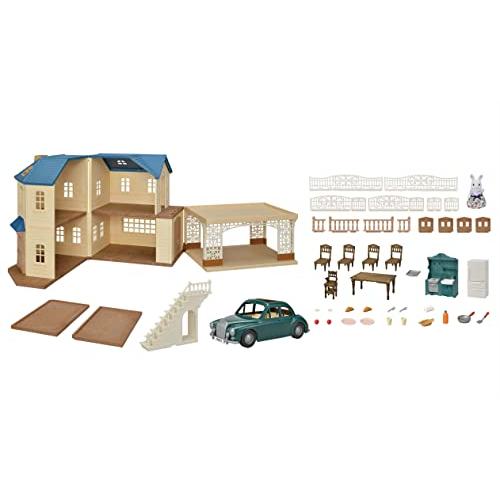 シルバニアファミリー お家 カーポートのある青い屋根のお家 デラックスセット 22-CL カーポートのある青い屋根のお家