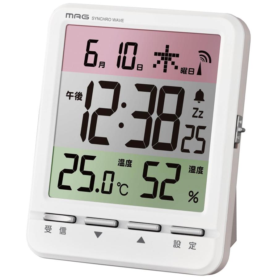 MAG(マグ) 目覚し時計 置き時計 デジタル 電波時計 温度計 湿度計 温湿度計 カレンダー 電子音 アラーム スヌーズ ライト ホワイト（Yahoo!・デイリーユースストア）