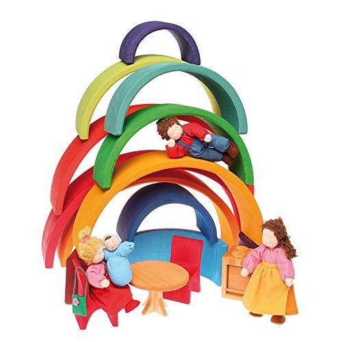 非売品 グリムGRIMM´S 玩具 おもちゃ 知育玩具 積み木 インテリア 見立て遊び 虹 レインボー 高さ18×幅38×奥行7cm 虹色トンネル 特大