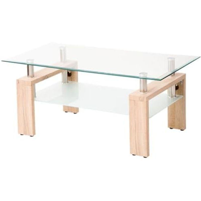 (OSJ)ガラステーブル コーヒーテーブル 幅88cm 強化ガラス天板 (クリア天板+木目脚)｜dailyfactory｜19