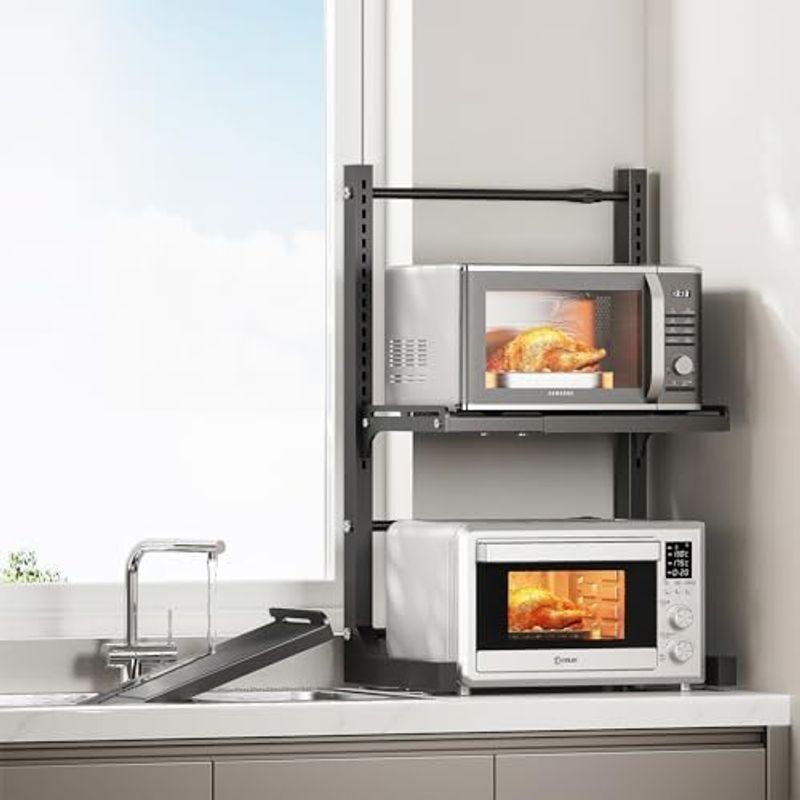 販促ツール ABCOOL引き込み式調節可能2軸キッチンベーカーオーブンラック、拡張可能で高さ調節可能な炭素鋼シェルフカウンターカウンター3クリップフック