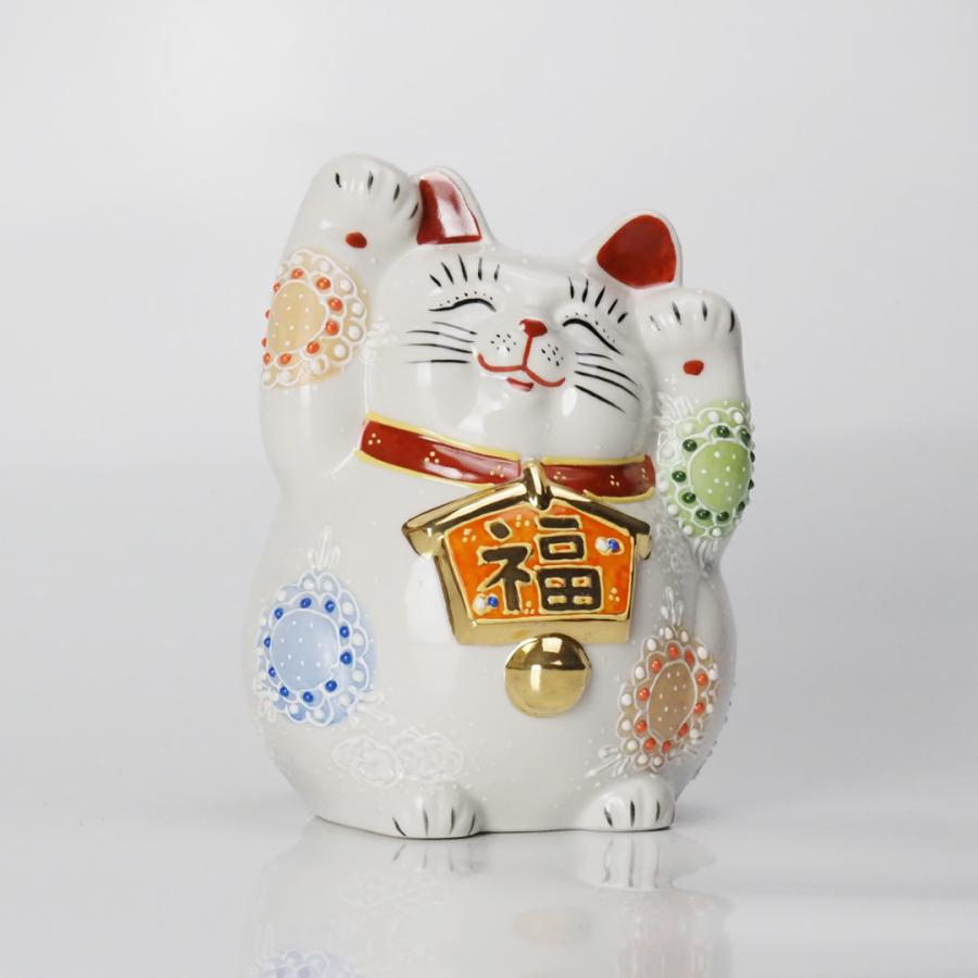 九谷焼 招き猫 まねき猫 4.5号 絵馬 白盛 置物 置き物 開運 金運 商売