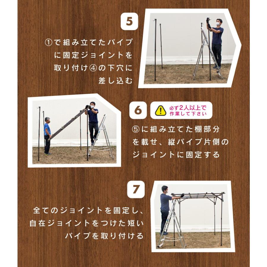 ぶどう棚 パーゴラ 果樹棚 2m×2m ガーデンアーチ キウイ棚 diy ガーデンアグリパイプ 果樹棚セットdaim 第一ビニール_10