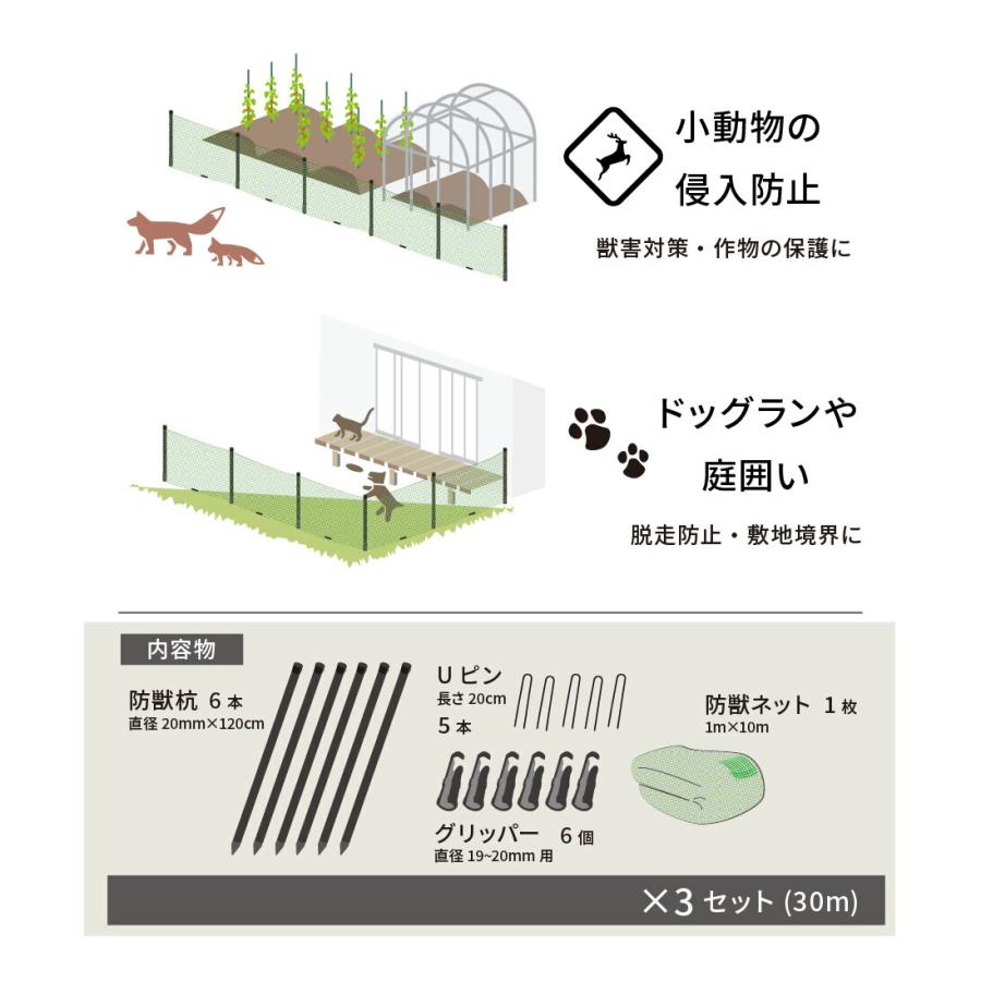 DAIM 動物よけネット フェンス 90cm×10m 3セット ドッグラン 犬 動物よ 