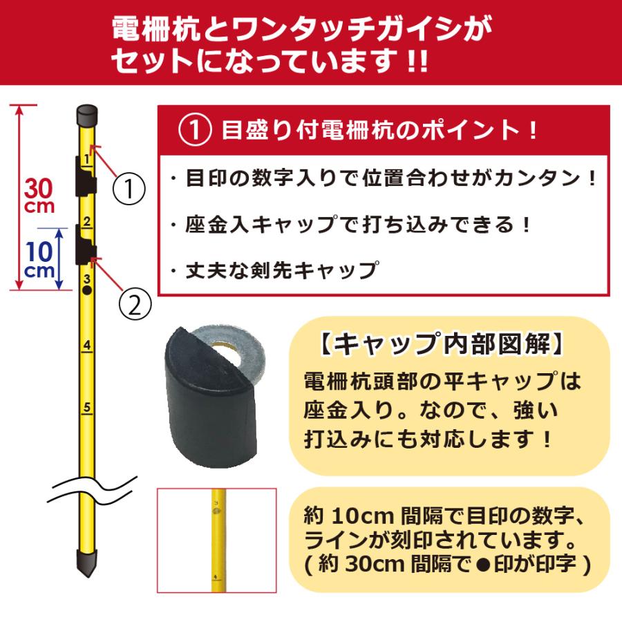 DAIM シカ用 ガイシ 5個付 電柵杭 20mm 1800mm 40本 防獣 電気柵 電柵