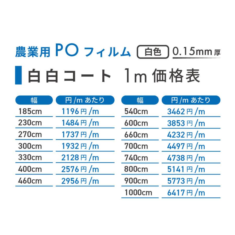 受注生産品 daim 農業用 POフィルム 白白コート 0.15mm 900cm幅 m単価 5〜50m オーダーメイド カット 遮光 遮熱 防霧 防滴 長期展張 高耐久 農ポリ｜daim-factory｜06