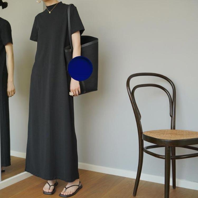 ロングワンピース 大人カジュアル 無地 ワンピース 半袖 シンプル ハイネック 着痩せ カットソー マキシ丈 レディース 無地 きれいめ カジュアルワ |  | 01