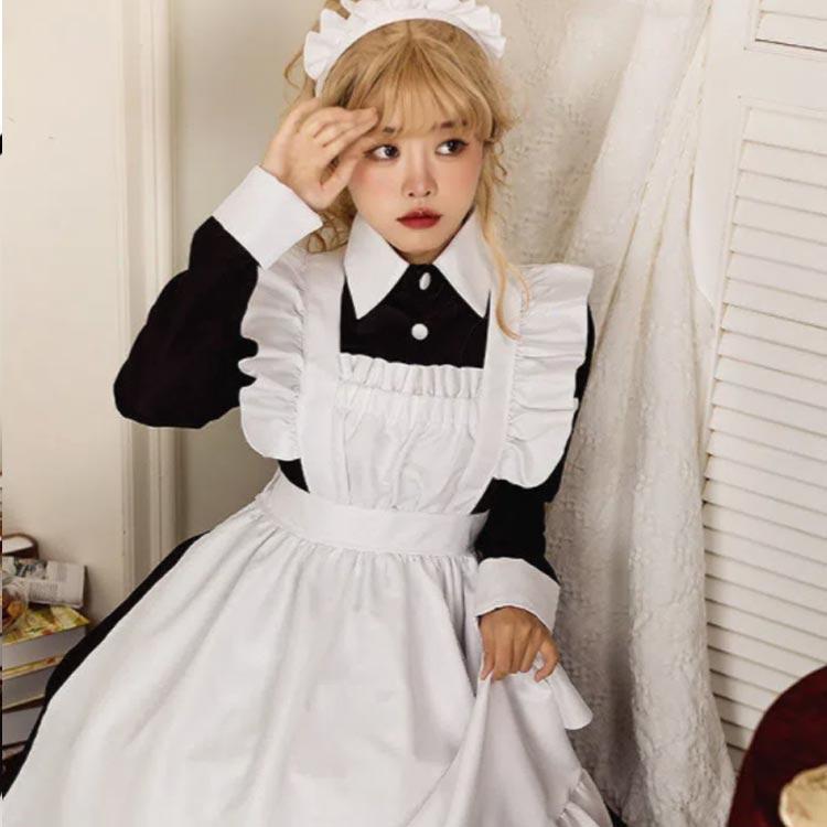 メイド服 長袖 コスプレ ロング 衣装 コスチューム ワンピース エプロン カチューシャ 3点セット レディース メンズ 大きいサイズ 可愛い エレガ｜daim-store｜03