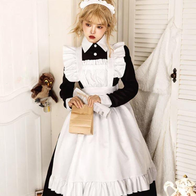 メイド服 長袖 コスプレ ロング 衣装 コスチューム ワンピース エプロン カチューシャ 3点セット レディース メンズ 大きいサイズ 可愛い エレガ｜daim-store｜04