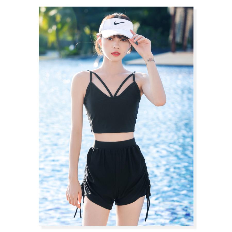 送料無料 タンキニ 水着 レディース 体型カバー 長袖シャツ ラッシュガード ハーフパンツ 3点セット ビキニ セパレート オーバーサイズ ボーダー |  | 05